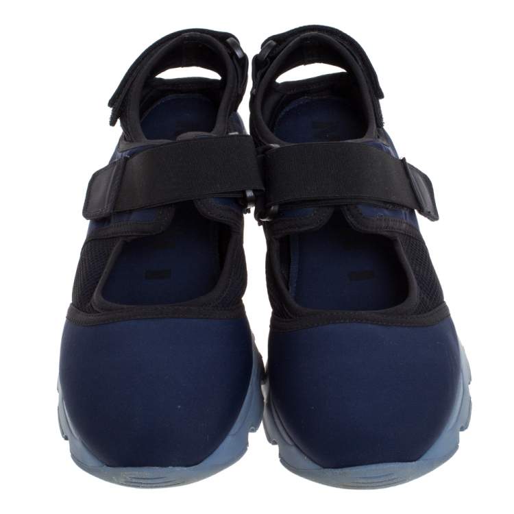 Pre Owned Marni Blue Fabric And Mesh Velcro Strap Sneakers Size 43