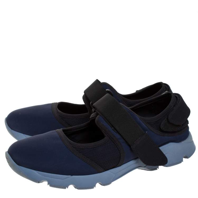 Pre Owned Marni Blue Fabric And Mesh Velcro Strap Sneakers Size 43