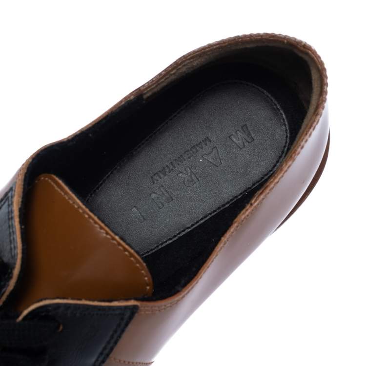 Pre Owned Marni Brown/Black Glossy Leather Lace Up Derby Size 40