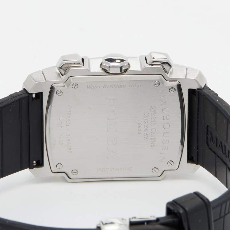 Pre Owned Mauboussin Silver Stainless Steel Rubber Fouga R.05390 Men's Wristwatch 32.50 mm