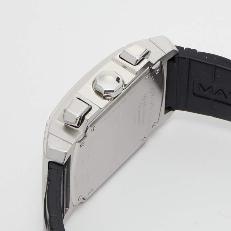 Pre Owned Mauboussin Silver Stainless Steel Rubber Fouga R.05390 Men's Wristwatch 32.50 mm
