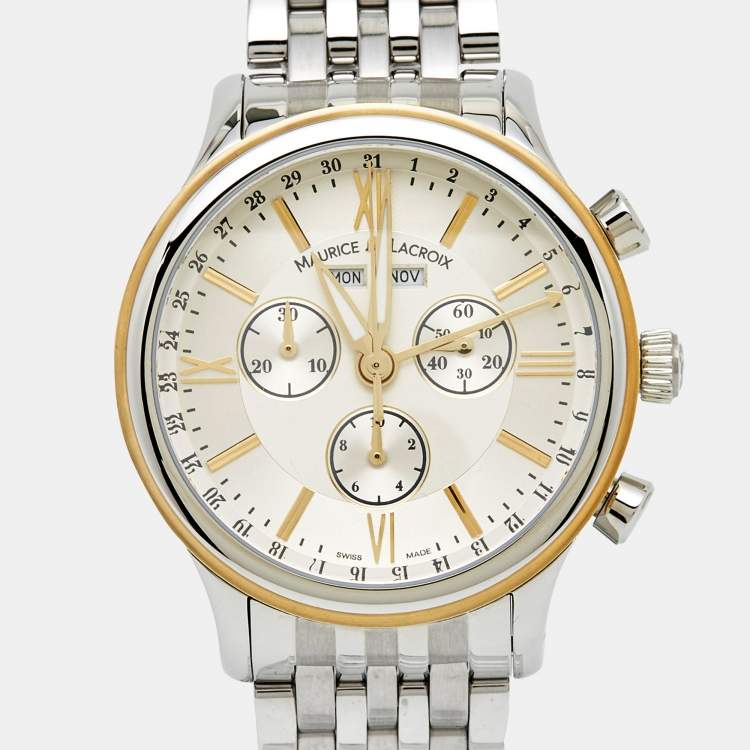 Pre Owned Maurice Lacroix Silver Two-Tone Stainless Steel Les Classiques LC1098-SY011-11E Men's Wristwatch 40 mm