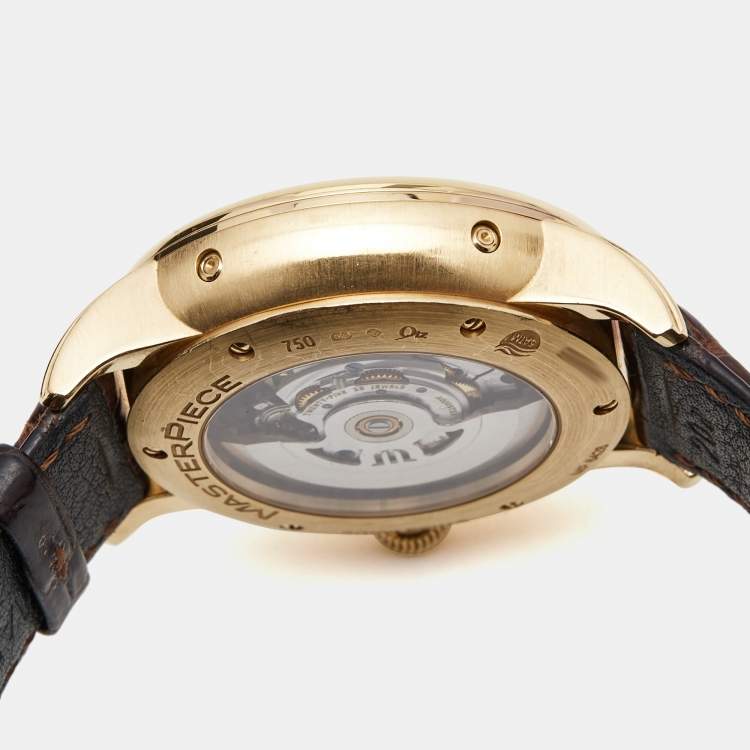 Pre Owned Maurice Lacroix Silver 18K Rose Gold Crocodile Leather Masterpiece Phase De Lune MP6428-PG101-11E Men's Wristwatch 40 mm