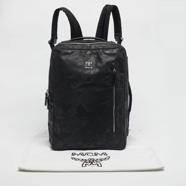 Pre Owned MCM Black Camouflage Textured Nylon Medium Dieter Backpack