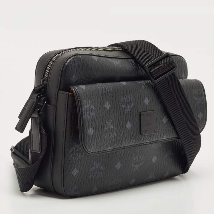 Pre Owned MCM Black Visetos Coated Canvas Aren Messenger Bag