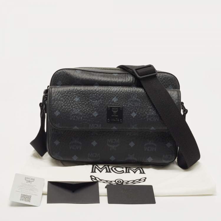 Pre Owned MCM Black Visetos Coated Canvas Aren Messenger Bag