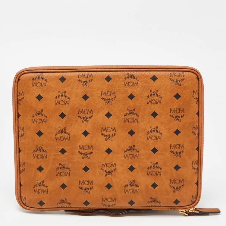 Pre Owned MCM Cognac Visetos Coated Canvas 13" iPad Case