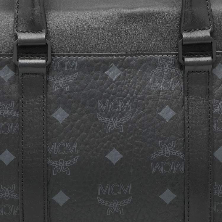 Pre Owned MCM Black Visetos Coated Canvas and Leather Medium Soft Berlin Tote