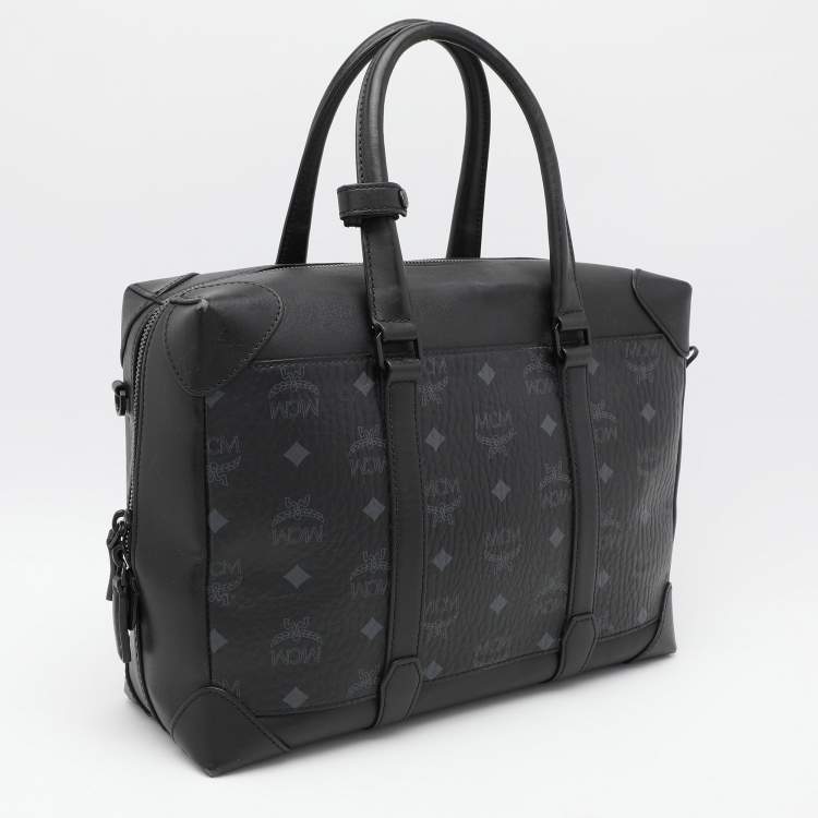 Pre Owned MCM Black Visetos Coated Canvas and Leather Medium Soft Berlin Tote