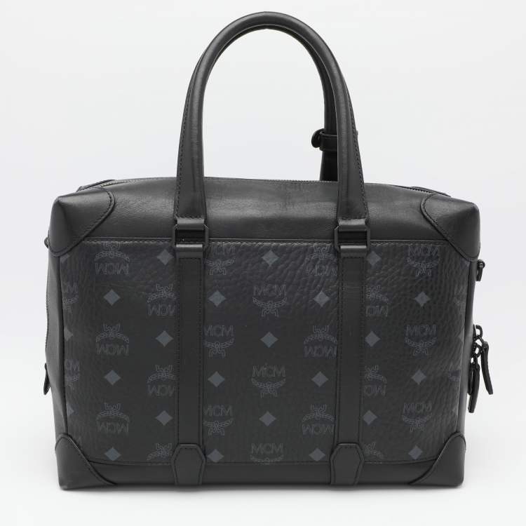 Pre Owned MCM Black Visetos Coated Canvas and Leather Medium Soft Berlin Tote
