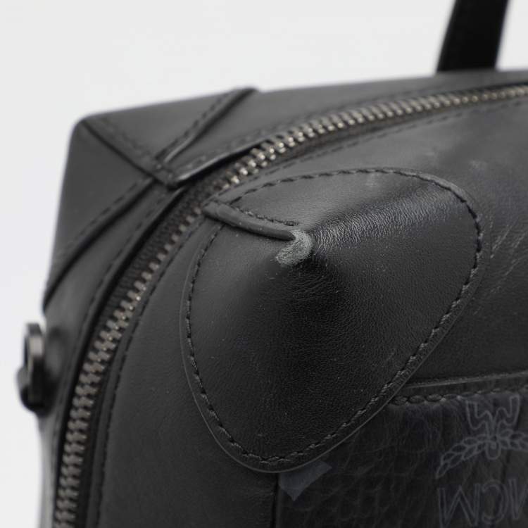Pre Owned MCM Black Visetos Coated Canvas and Leather Medium Soft Berlin Tote