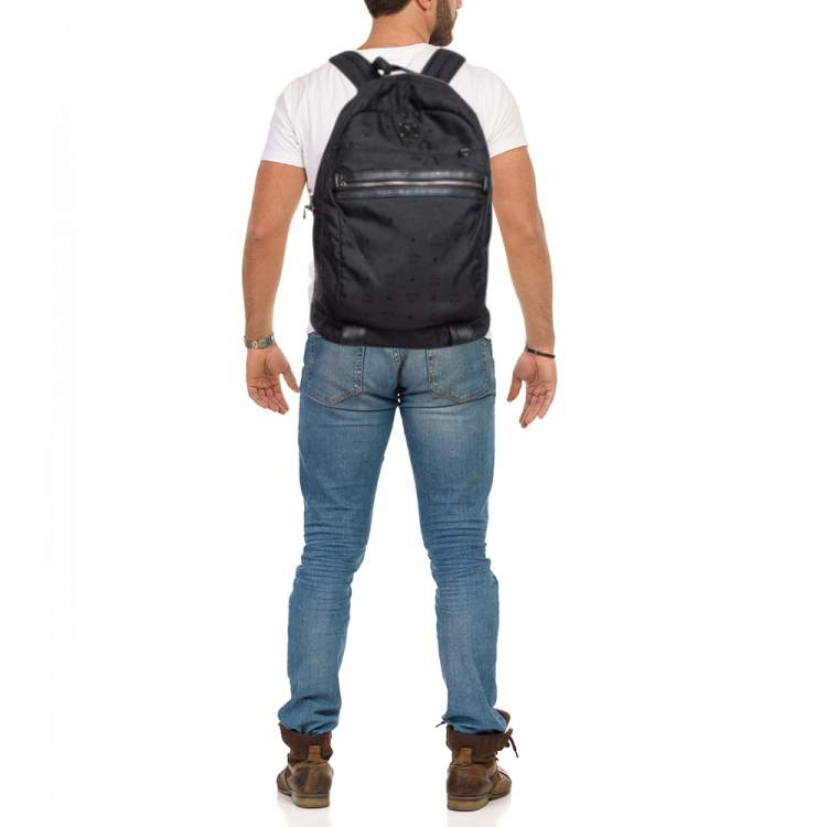 Pre Owned MCM Black Visetos Nylon Stark Backpack