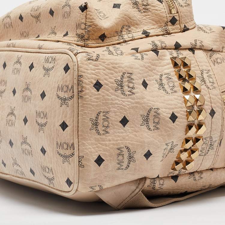 Pre Owned MCM Beige Visetos Coated Canvas Stark Side Studs Backpack