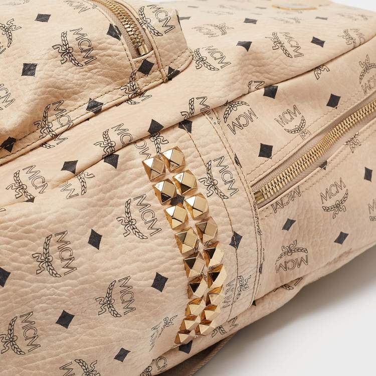 Pre Owned MCM Beige Visetos Coated Canvas Stark Side Studs Backpack