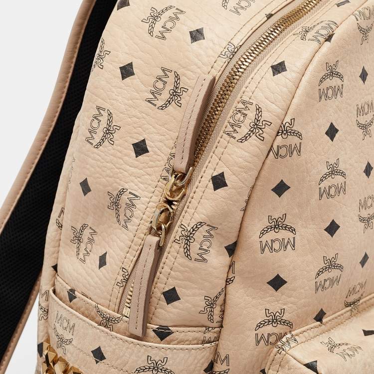 Pre Owned MCM Beige Visetos Coated Canvas Stark Side Studs Backpack