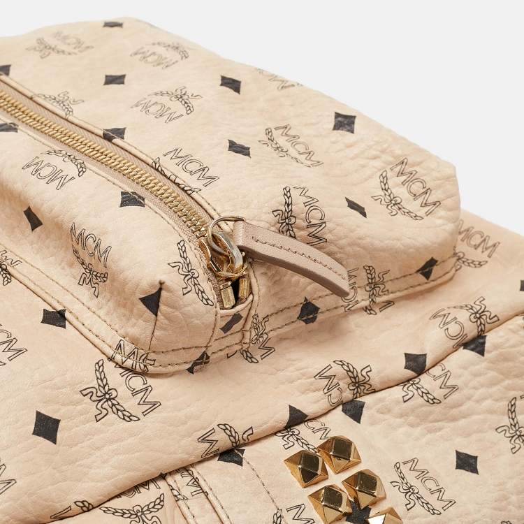Pre Owned MCM Beige Visetos Coated Canvas Stark Side Studs Backpack