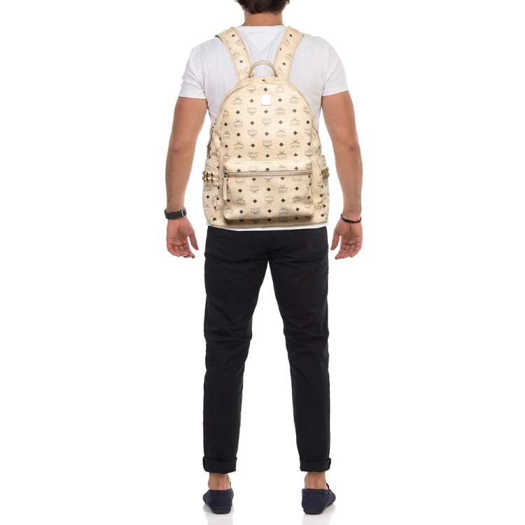 Pre Owned MCM Beige Visetos Coated Canvas Stark Side Studs Backpack