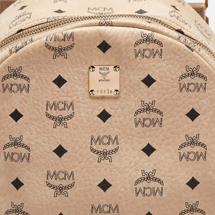 Pre Owned MCM Beige Visetos Coated Canvas Stark Side Studs Backpack