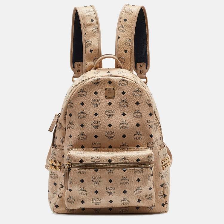 Pre Owned MCM Beige Visetos Coated Canvas Stark Side Studs Backpack