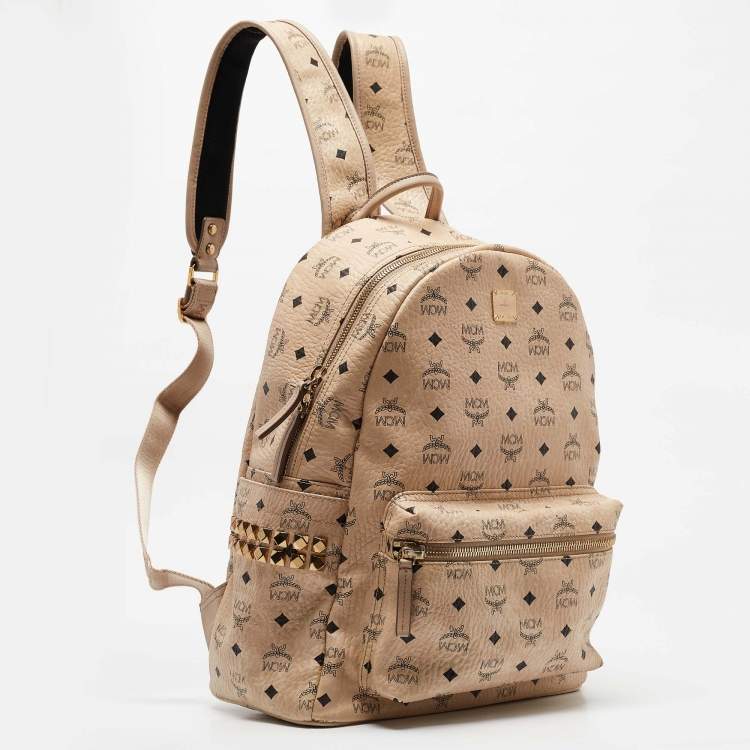 Pre Owned MCM Beige Visetos Coated Canvas Stark Side Studs Backpack