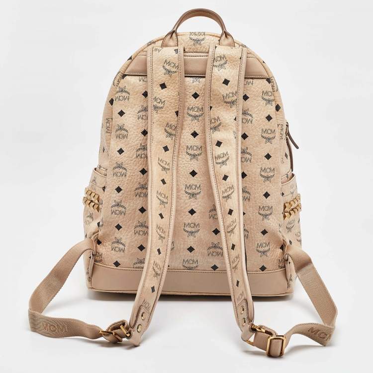 Pre Owned MCM Beige Visetos Coated Canvas Stark Side Studs Backpack