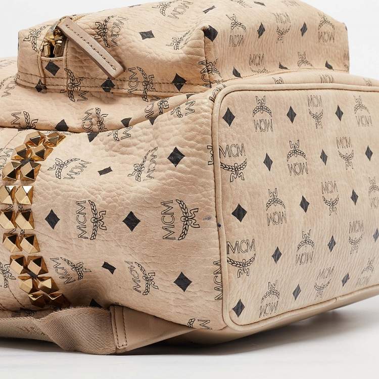 Pre Owned MCM Beige Visetos Coated Canvas Stark Side Studs Backpack