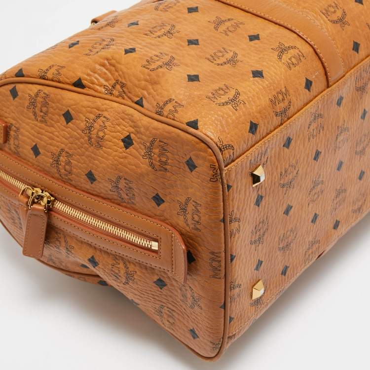 Pre Owned MCM Cognac Visetos Coated Canvas Ottomar Weekender Bag