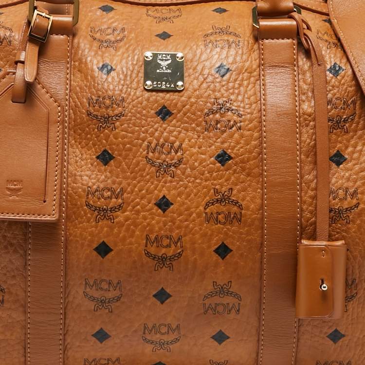 Pre Owned MCM Cognac Visetos Coated Canvas Ottomar Weekender Bag