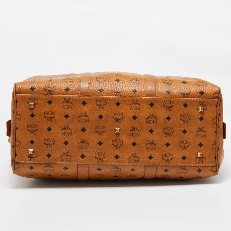 Pre Owned MCM Cognac Visetos Coated Canvas Ottomar Weekender Bag