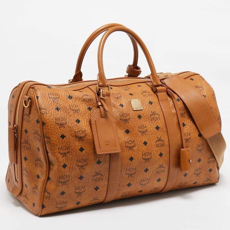 Pre Owned MCM Cognac Visetos Coated Canvas Ottomar Weekender Bag