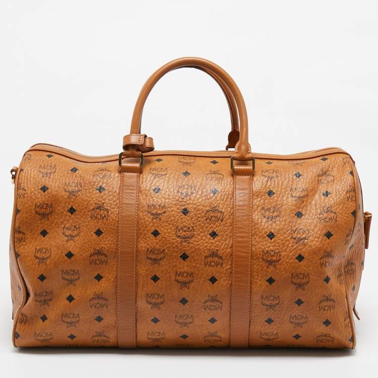 Pre Owned MCM Cognac Visetos Coated Canvas Ottomar Weekender Bag