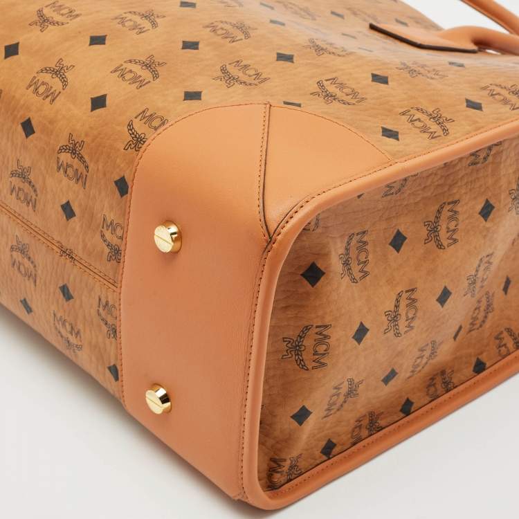 Pre Owned MCM Cognac Visetos Coated Canvas X-Large Muchen Tote