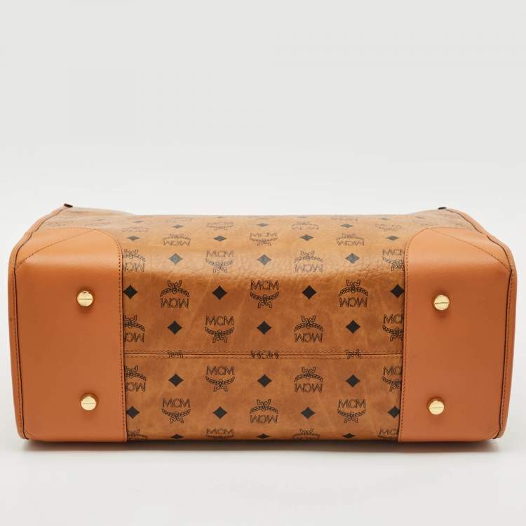 Pre Owned MCM Cognac Visetos Coated Canvas X-Large Muchen Tote