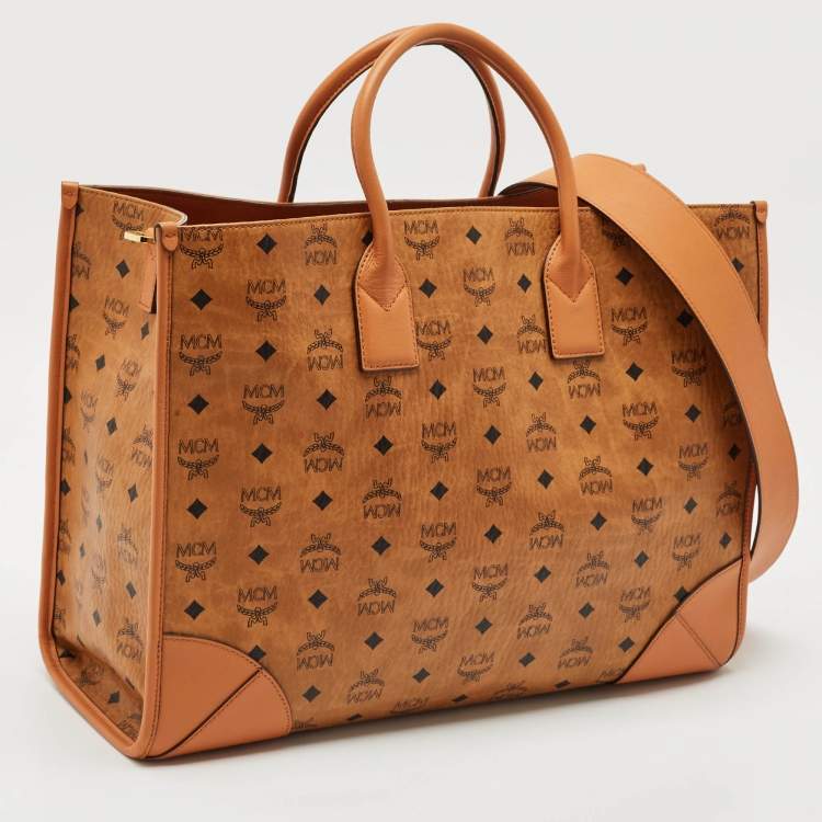 Pre Owned MCM Cognac Visetos Coated Canvas X-Large Muchen Tote