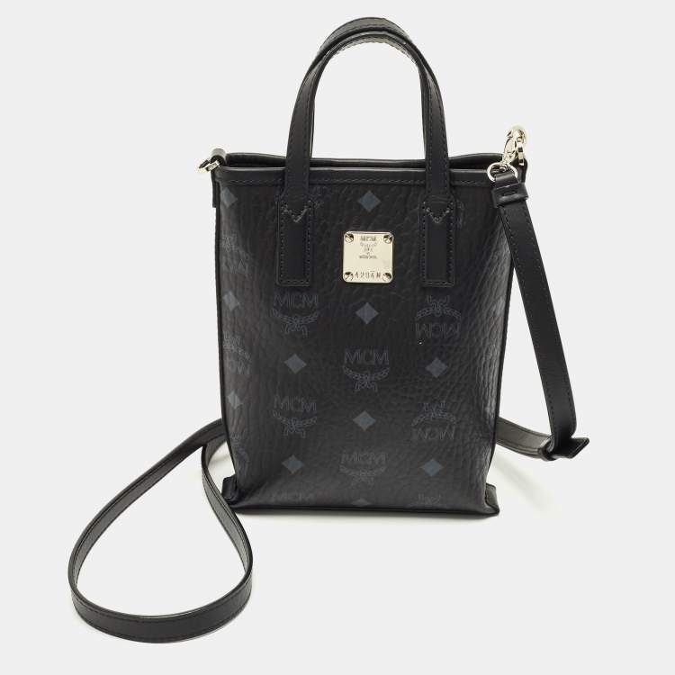 Pre Owned MCM Black Visetos Coated Canvas Mini Essential Crossbody Bag