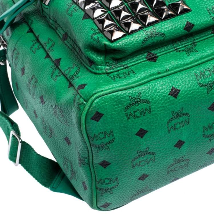 Pre Owned MCM Green Coated Canvas and Leather Large Studs Stark Backpack