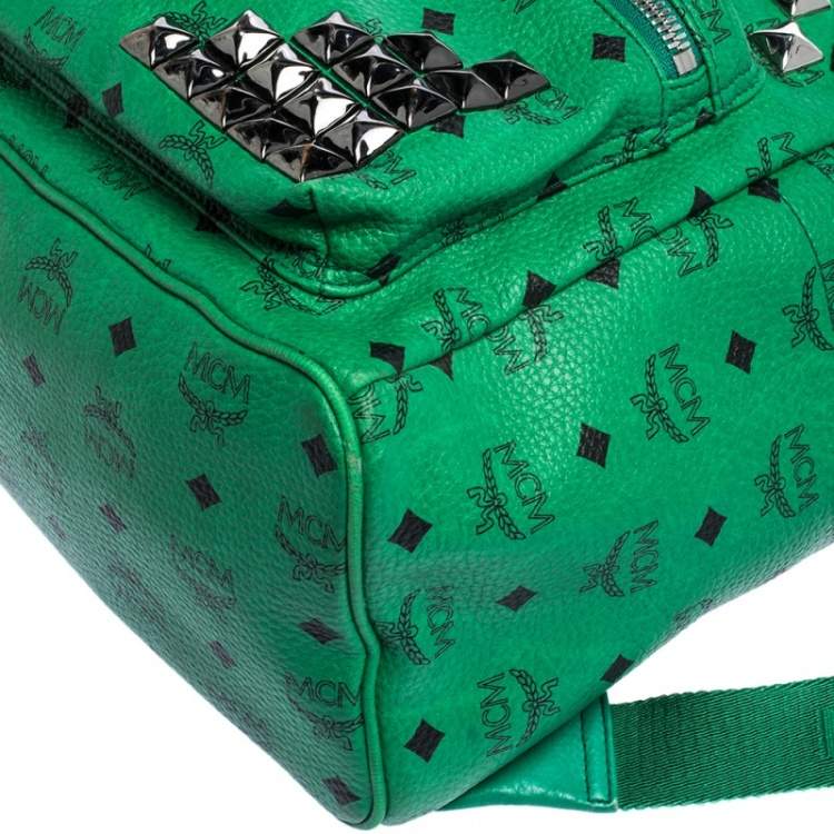 Pre Owned MCM Green Coated Canvas and Leather Large Studs Stark Backpack