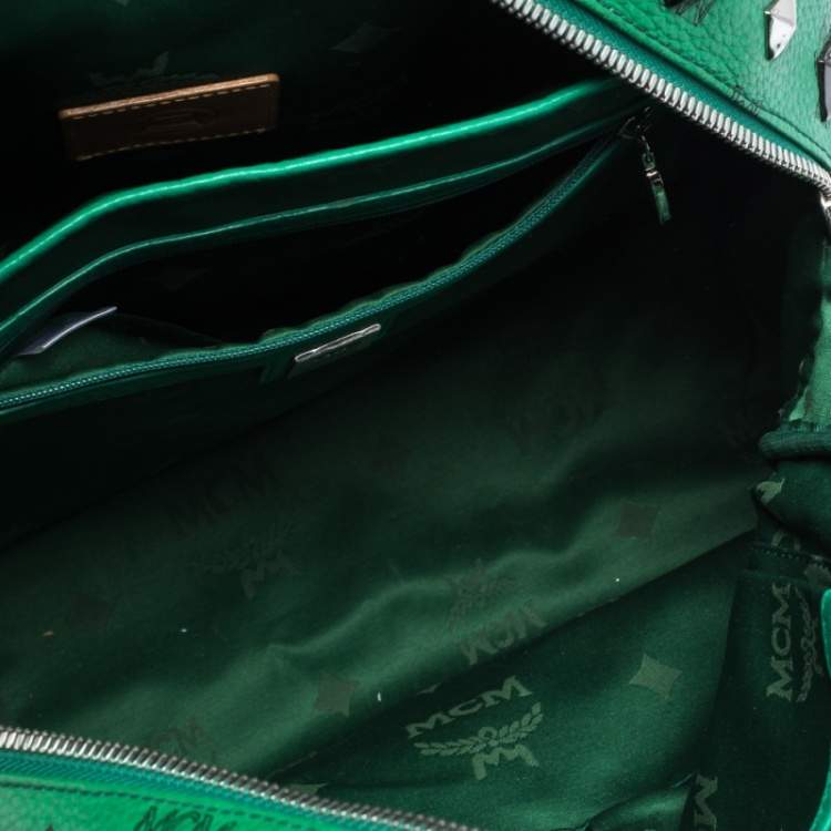 Pre Owned MCM Green Coated Canvas and Leather Large Studs Stark Backpack