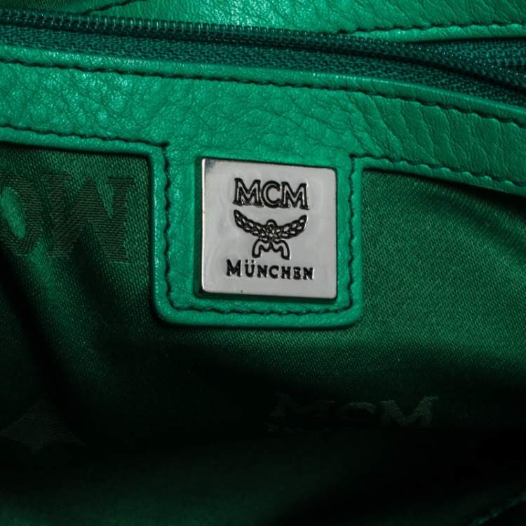 Pre Owned MCM Green Coated Canvas and Leather Large Studs Stark Backpack