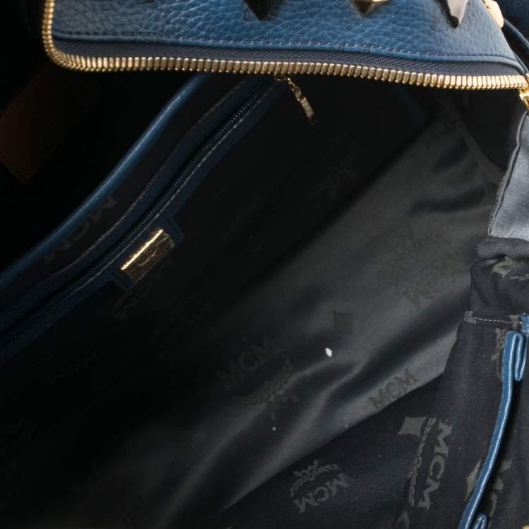 Pre Owned MCM Blue Coated Canvas and Leather Large Studs Stark Backpack