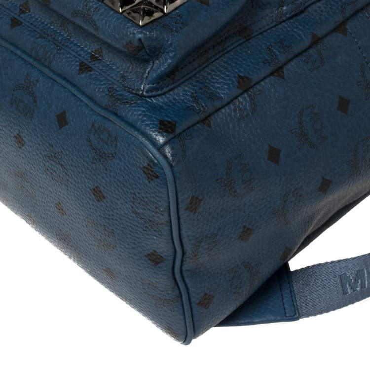 Pre Owned MCM Blue Coated Canvas and Leather Large Studs Stark Backpack