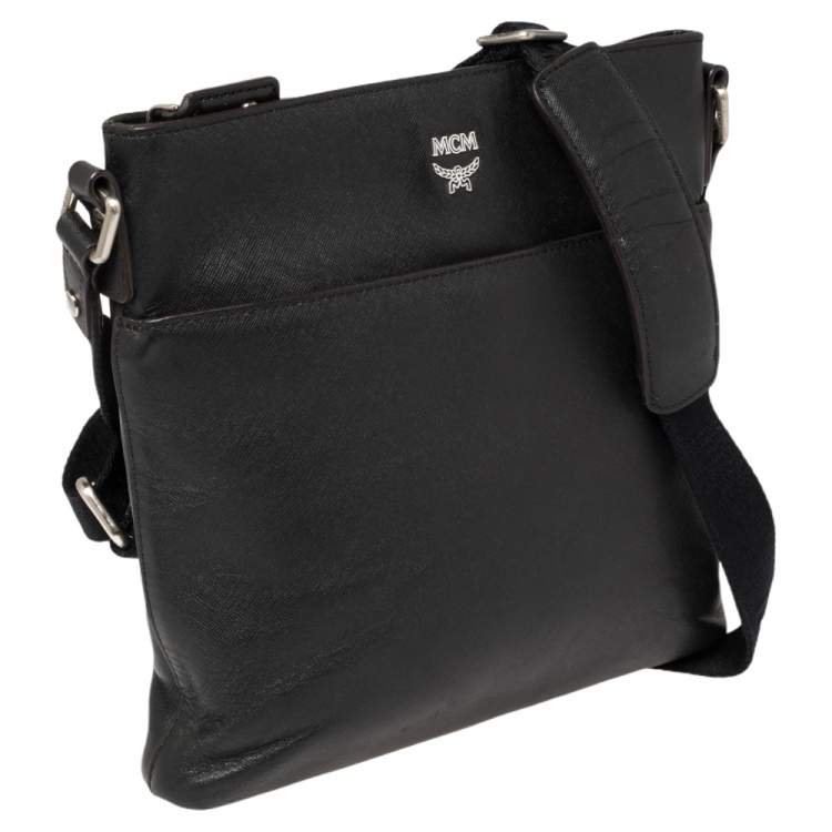 Pre Owned MCM Black Saffiano Leather Messenger Bag