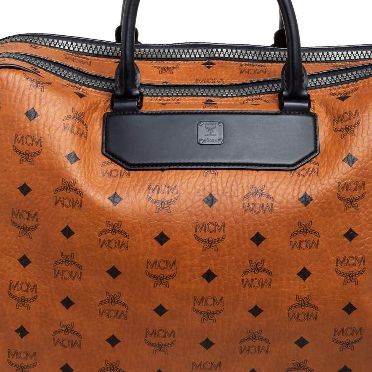 Pre Owned MCM Black/Cognac Visetos Coated Canvas and Leather Briefcase 
