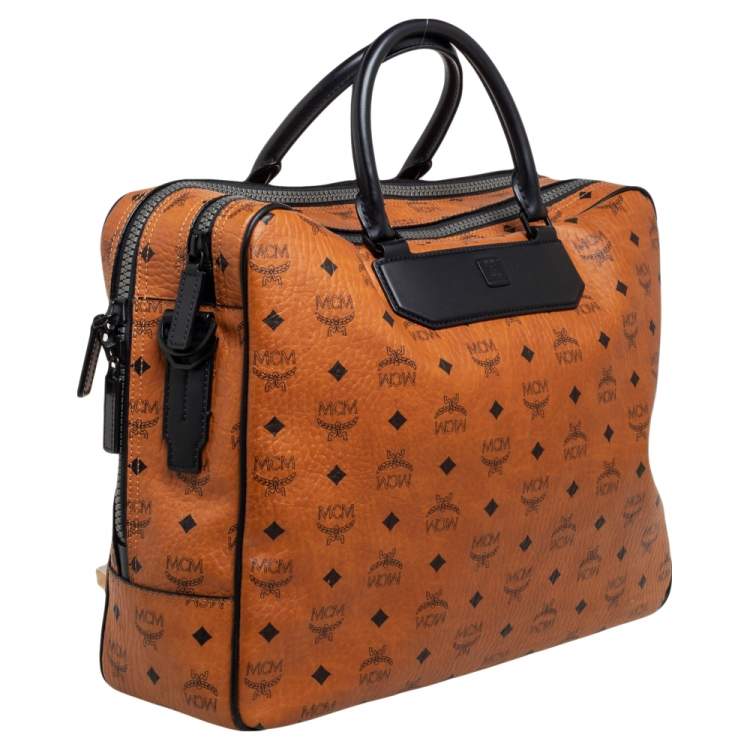 Pre Owned MCM Black/Cognac Visetos Coated Canvas and Leather Briefcase 