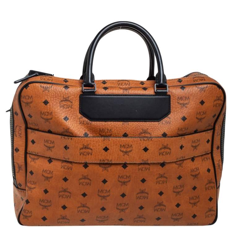 Pre Owned MCM Black/Cognac Visetos Coated Canvas and Leather Briefcase 