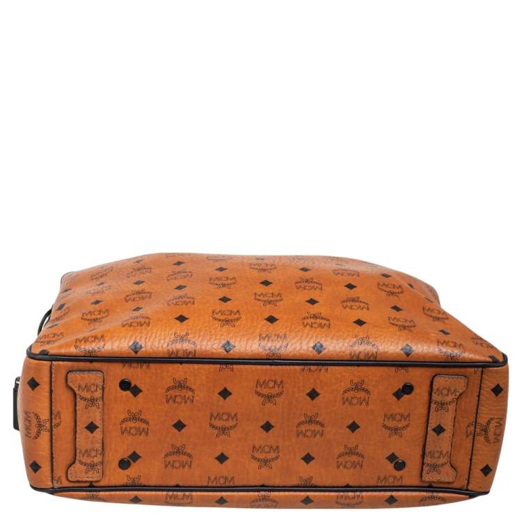 Pre Owned MCM Black/Cognac Visetos Coated Canvas and Leather Briefcase 