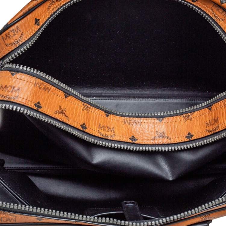 Pre Owned MCM Black/Cognac Visetos Coated Canvas and Leather Briefcase 