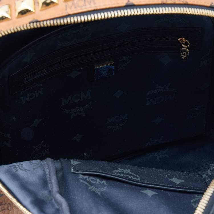 Pre Owned MCM Cognac/Black Visetos Coated Canvas and Leather Large Studded Stark Backpack