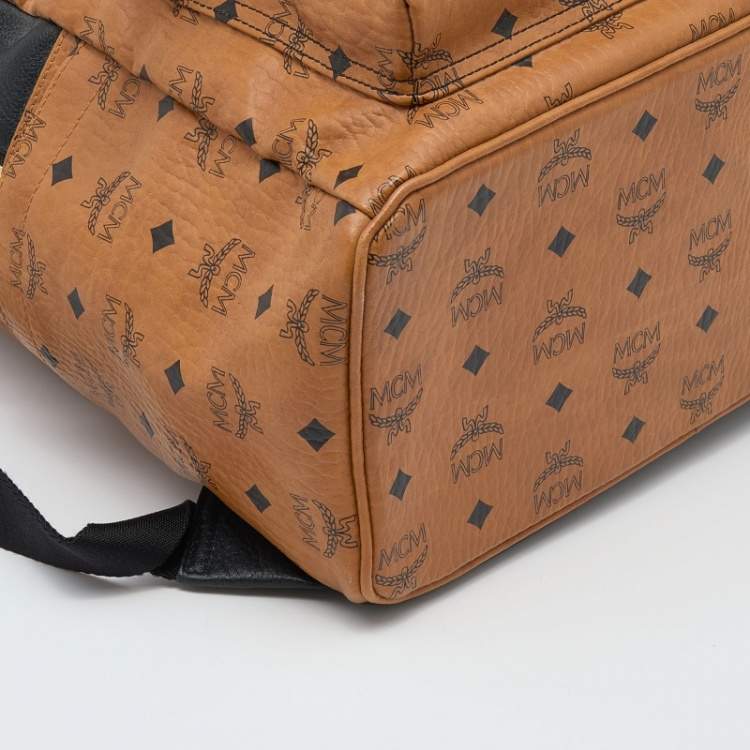 Pre Owned MCM Cognac/Black Visetos Coated Canvas and Leather Large Studded Stark Backpack