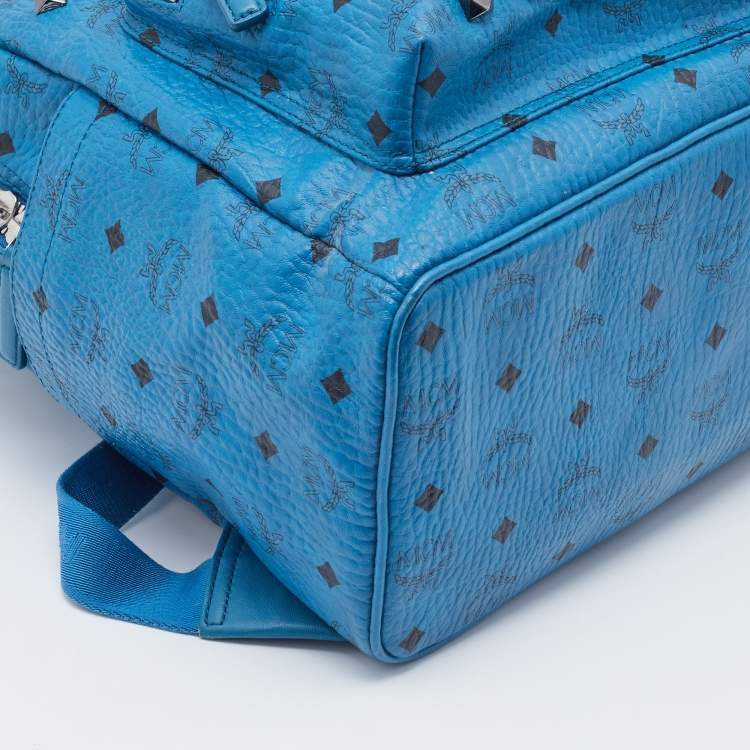 Pre Owned MCM Blue Visetos Coated Canvas and Leather Large Studs Stark Backpack